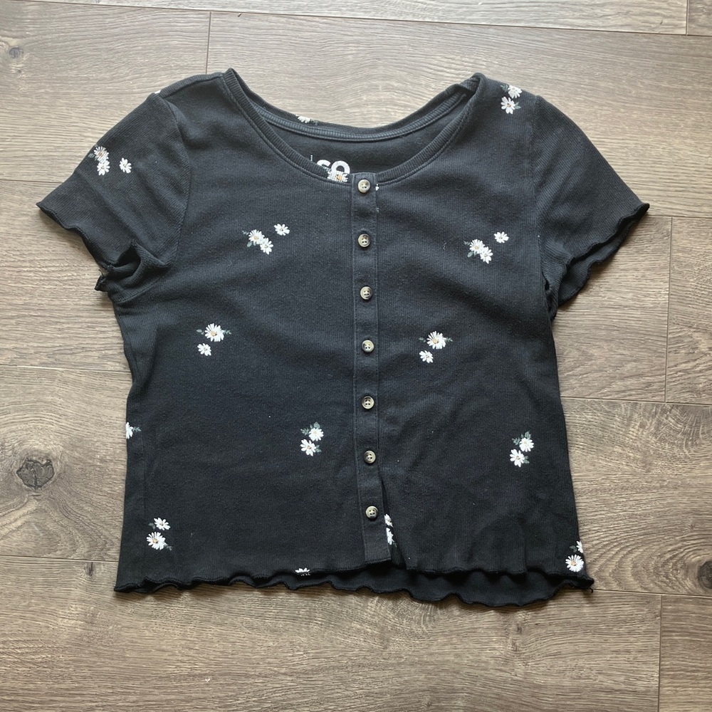 SO Black Floral Button Down Kids Shirt